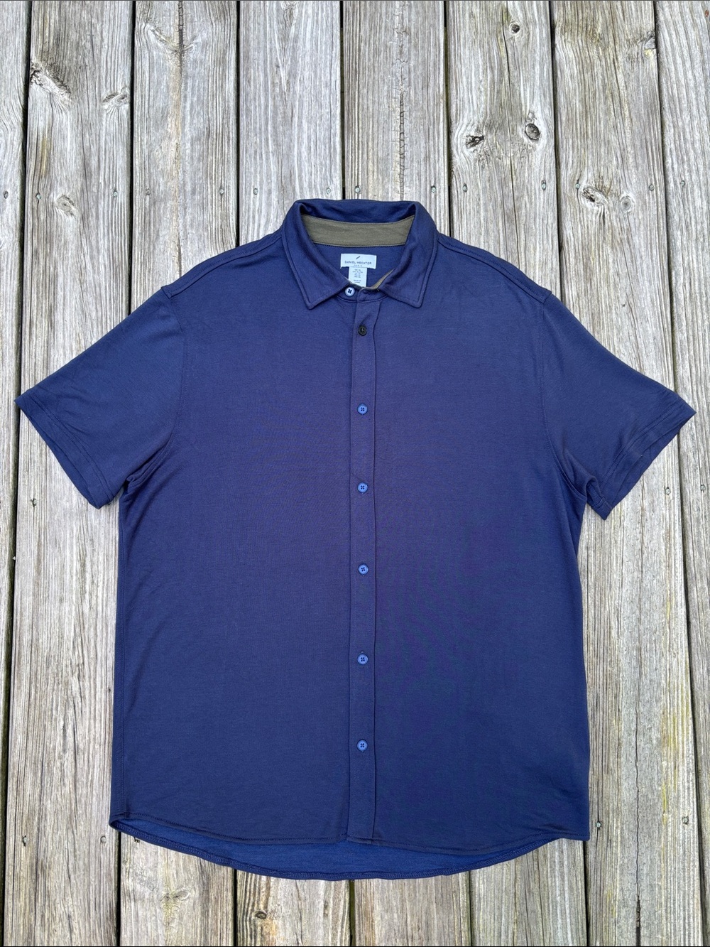 Daniel Hechter Paris Navy Blue Performance Stretch Short Sleeve Button Down XL